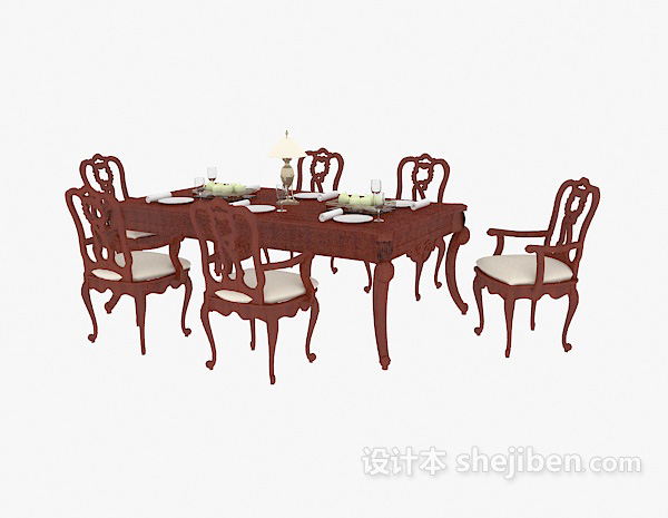 欧式风格欧式红木餐桌3d模型下载