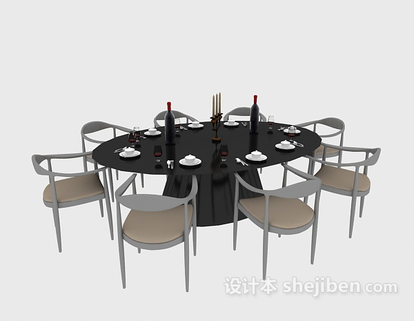 中式风格新中式餐桌3d模型下载