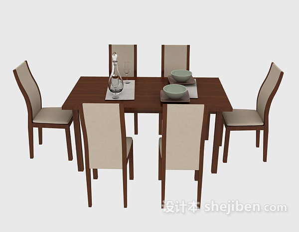 现代风格现代家庭实木餐桌餐椅3d模型下载