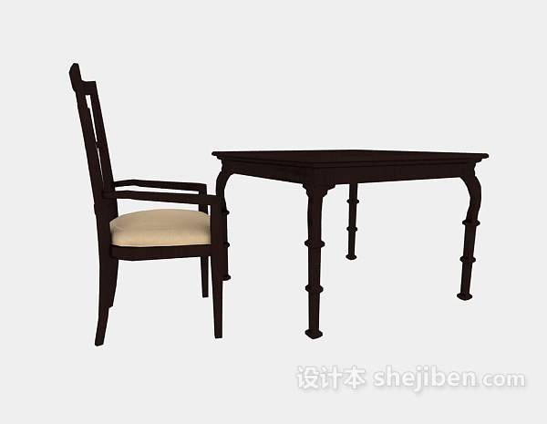 免费新中式实木餐桌椅3d模型下载