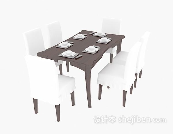 东南亚风格餐厅六人桌椅3d模型下载