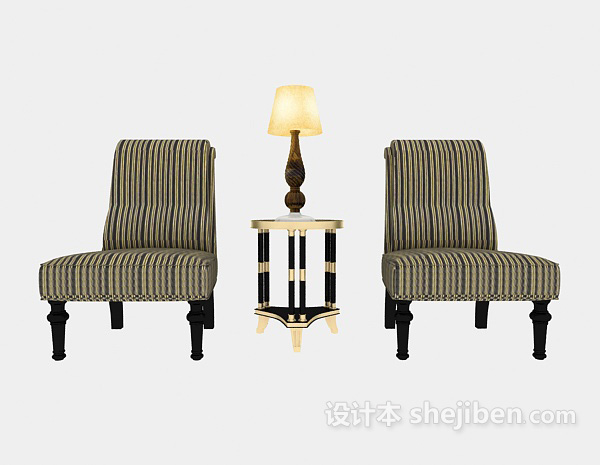 免费美式条纹单人沙发3d模型下载