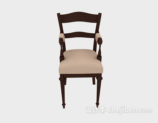 田园风格扶手实木餐椅3d模型下载