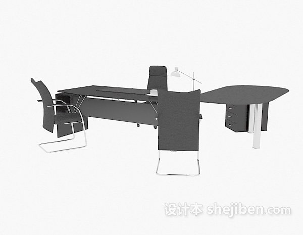 免费黑色简约办公桌椅3d模型下载