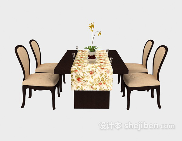 其它美式四人餐桌椅3d模型下载
