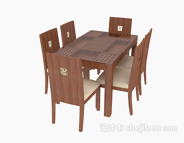 新中式实木桌椅3d模型下载