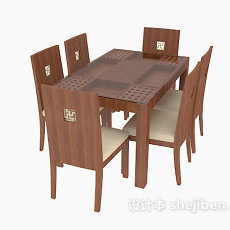 新中式实木桌椅3d模型下载