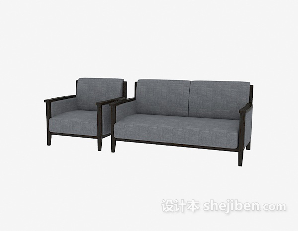 免费中式实木双人沙发3d模型下载