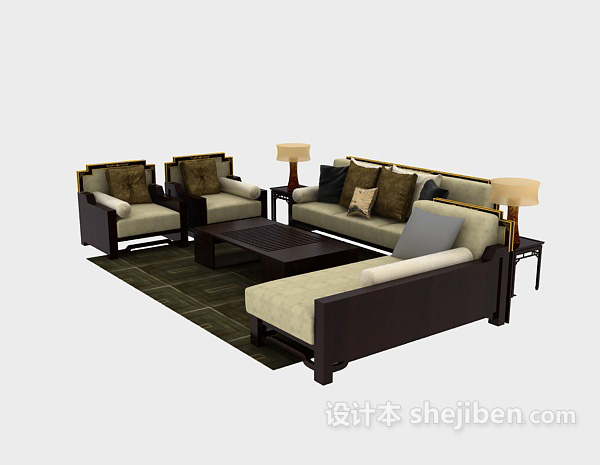 中式风格 沙发3d模型下载