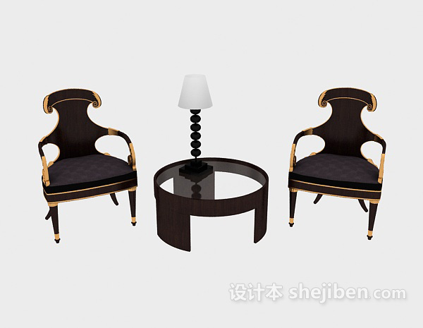 其它美式实木休闲桌椅3d模型下载