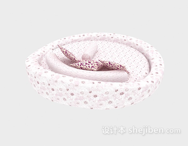 粉色清新圆形床3d模型下载