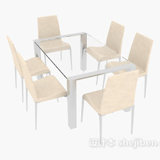 玻璃桌、实木椅组合3d模型下载