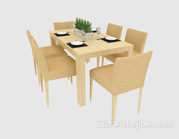 免费田园实木餐桌和餐椅3d模型下载