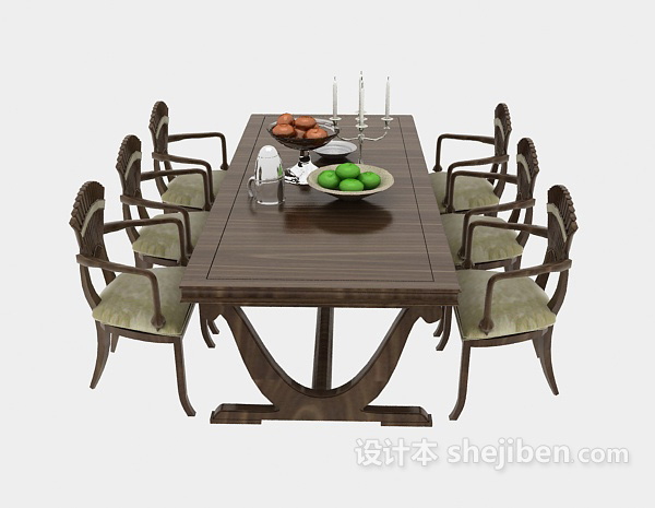其它棕色实木餐桌3d模型下载