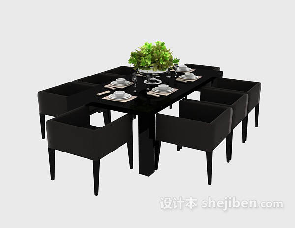 黑色简约餐桌椅3d模型下载