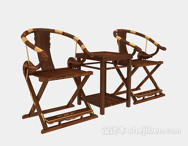 中式传统实木休闲椅3d模型下载