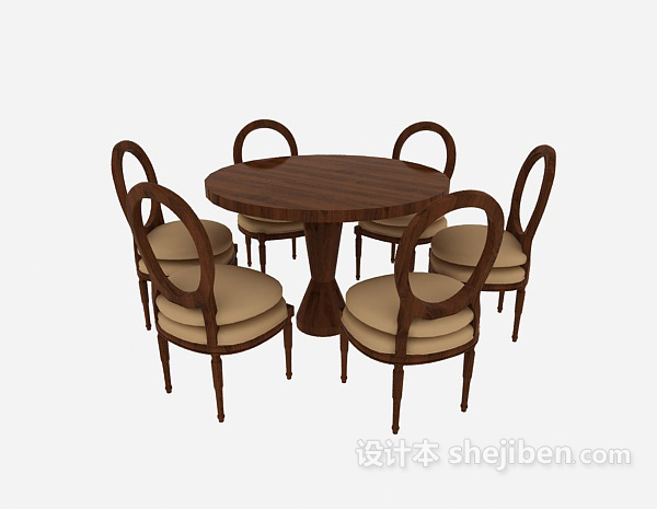 现代风格实木  桌椅组合3d模型下载