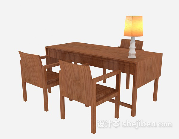 新中式实木桌椅组合3d模型下载