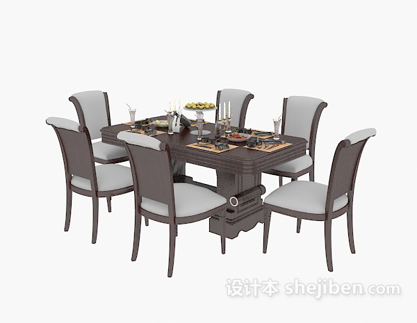其它美式家庭实木餐桌3d模型下载
