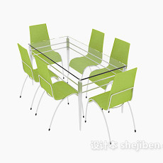 玻璃桌、不锈钢椅组合3d模型下载