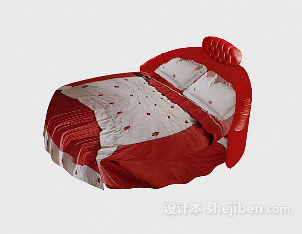 红色圆形床3d模型下载