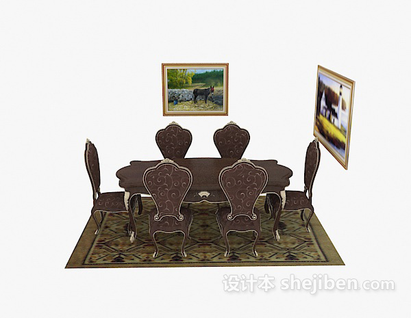 欧式风格欧式豪华餐桌椅3d模型下载