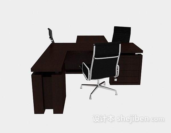 办公木质桌椅组合3d模型下载