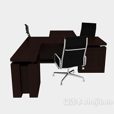 办公木质桌椅组合3d模型下载