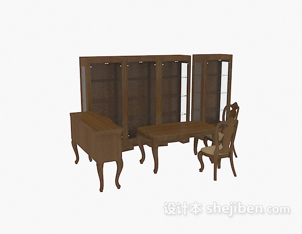 欧式风格欧式桌椅、书柜3d模型下载