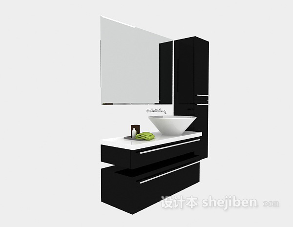 现代黑色简约浴柜3d模型下载