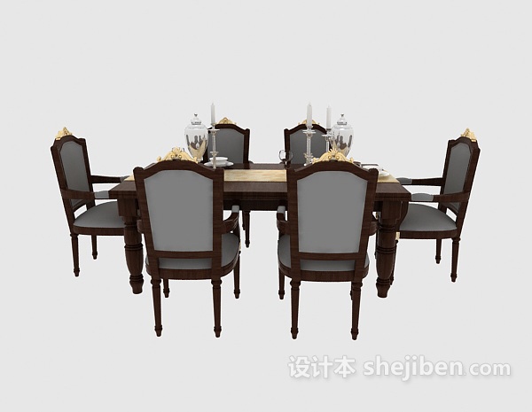 其它传统美式餐桌3d模型下载