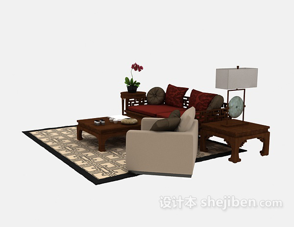 中式组合 沙发3d模型下载
