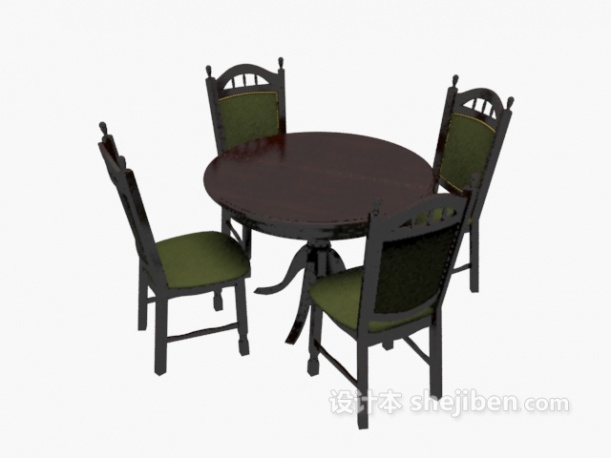 免费精致复古桌椅组合3d模型下载