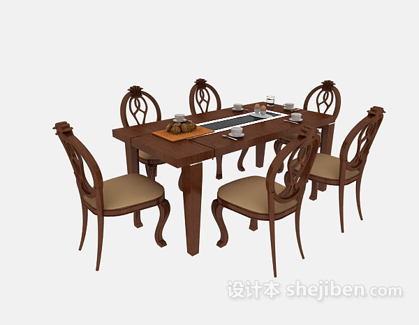 免费欧式长条餐桌3d模型下载
