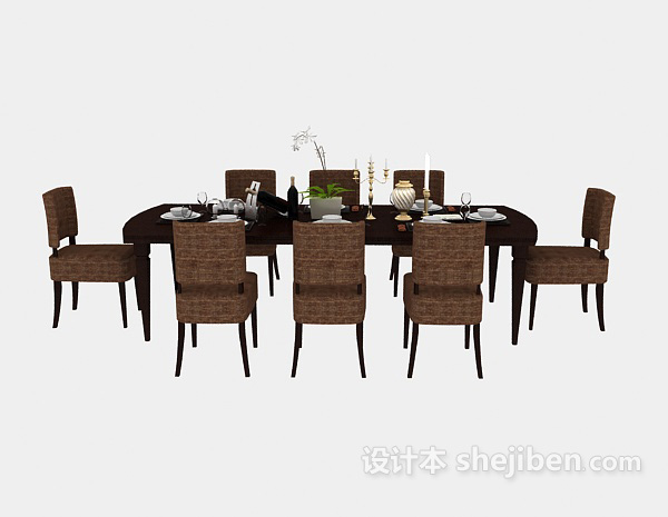 其它美式实木餐桌3d模型下载