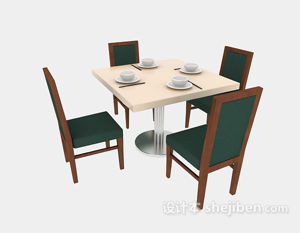 东南亚风格四人餐桌餐椅3d模型下载