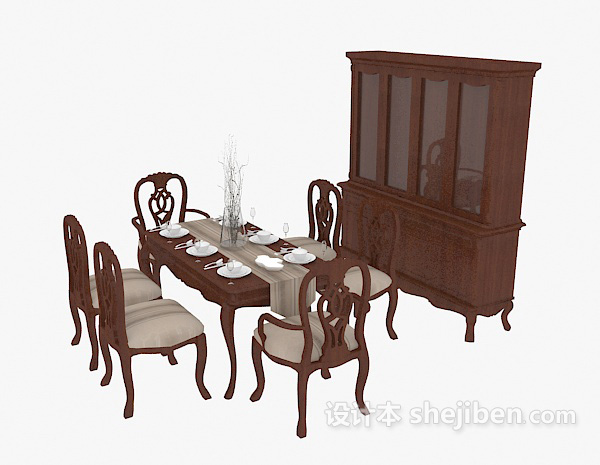 免费地中海实木餐桌椅3d模型下载