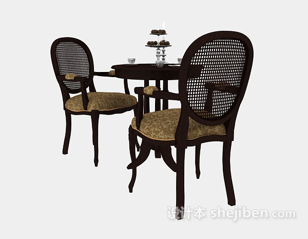 美式实木桌椅组合3d模型下载