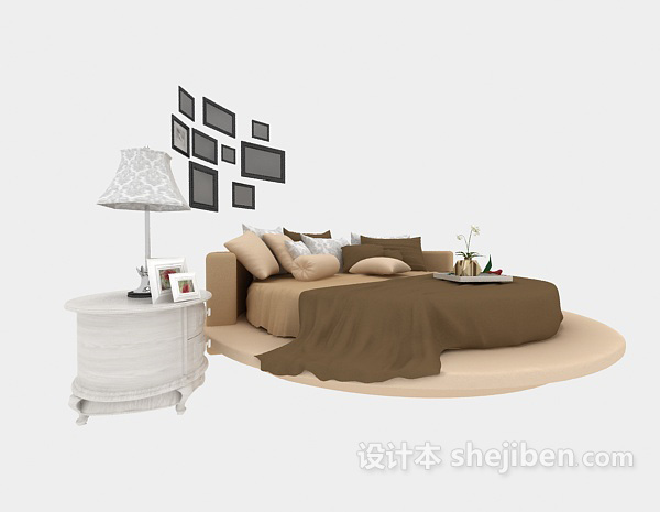 免费现代风格创意圆形床3d模型下载