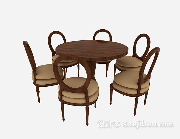 免费实木  桌椅组合3d模型下载