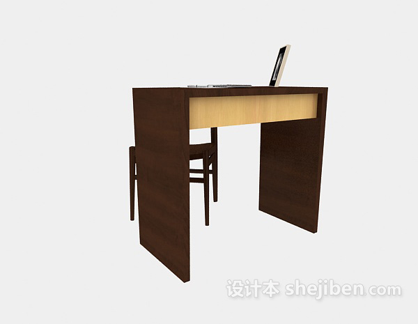 免费美式实木书桌3d模型下载