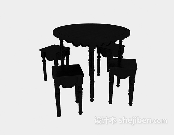 免费美式黑色实木桌椅3d模型下载