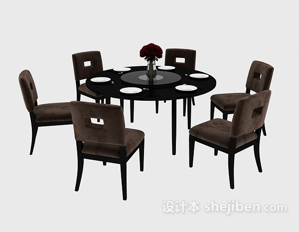 美式餐桌餐椅组合3d模型下载