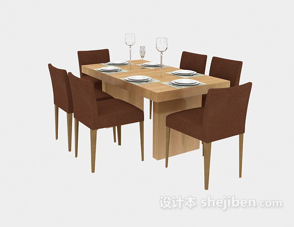 免费田园风格实木餐桌和餐椅3d模型下载