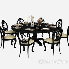 美式聚会餐桌椅3d模型下载