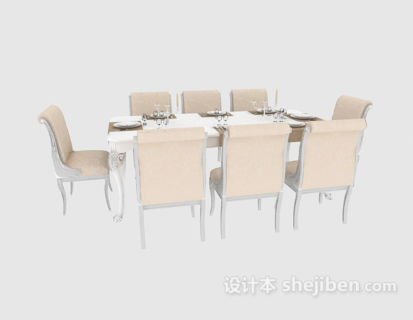 欧式简约餐桌椅3d模型下载