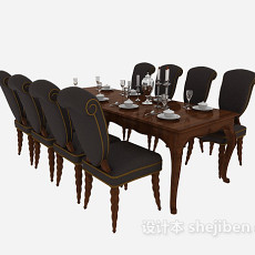 欧式 餐桌椅 组合3d模型下载