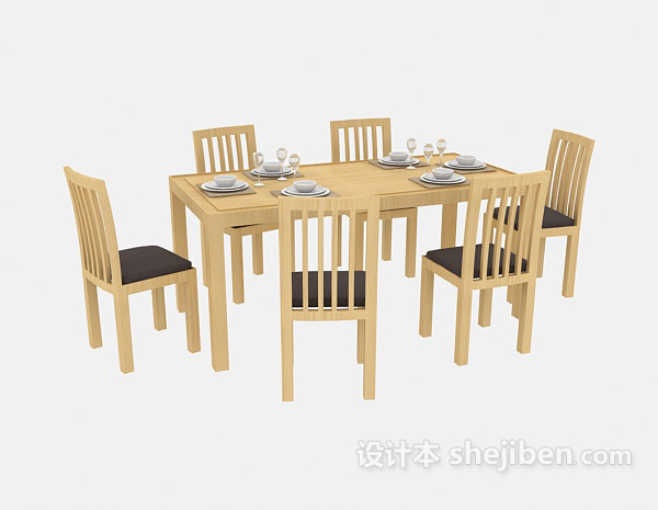 田园风格田园简约桌椅组合3d模型下载