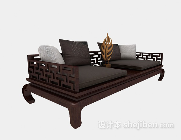 中式木质罗汉床3d模型下载