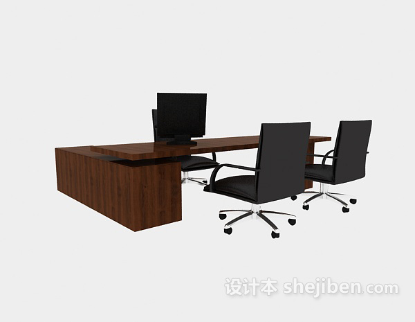 免费棕色简约实木办公桌3d模型下载